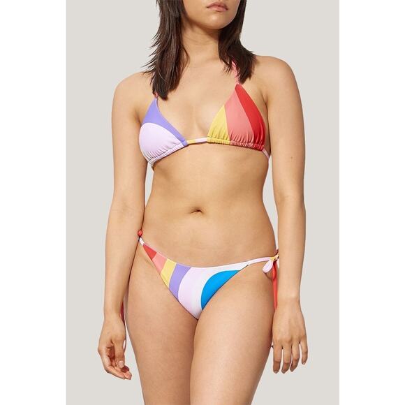 Mara Hoffman Rae Lei Rainbow Striped Triangle String Tie Bikini Swimsuit Top M - Picture 1 of 8